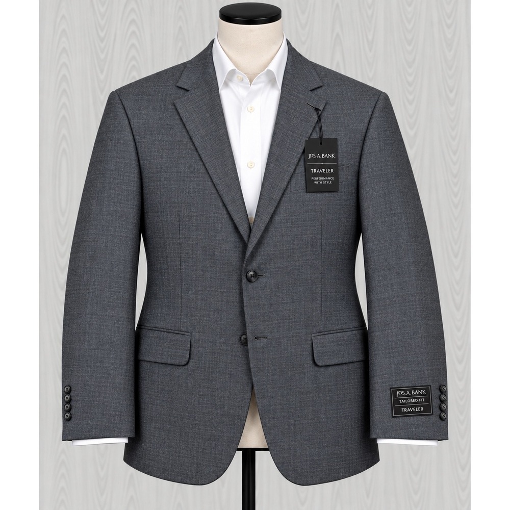 Jos. A. Bank Traveler Sport Coat Mens 48R Grey Wool Natural Stretch NEW
